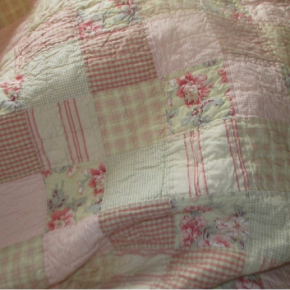 Nautica Quilt Pink Floral Plaid Patchwork Shabby Farmhouse Cottage Twin